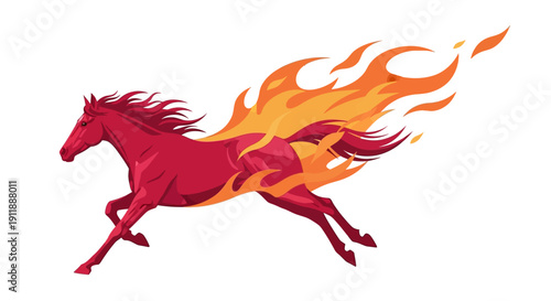 Vector illustration of a fiery red horse running with flames, symbolizing the Year of the Fire Horse in traditional Chinese design for the 2026 Chinese New Year event.