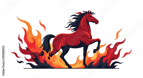 Illustration of a red horse with flames, symbolizing the Year of the Fire Horse in traditional Chinese design for the 2026 Chinese New Year event.