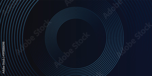 Blue abstract background with glowing circles. Swirl circular lines pattern. Geometric spiral. Twirl element. Modern graphic design. Futuristic technology concept.