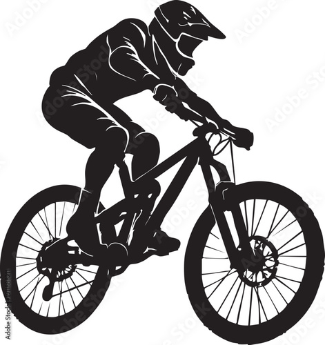 Man riding bicycle with helmet and protective gear downhill mountain bike
