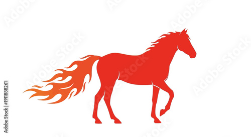 A vibrant red horse silhouette with a flaming tail, symbolizing the Year of the Fire Horse, against a clean white background.