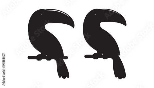 black color toucan bird set of silhouette vector illustration, solid white background