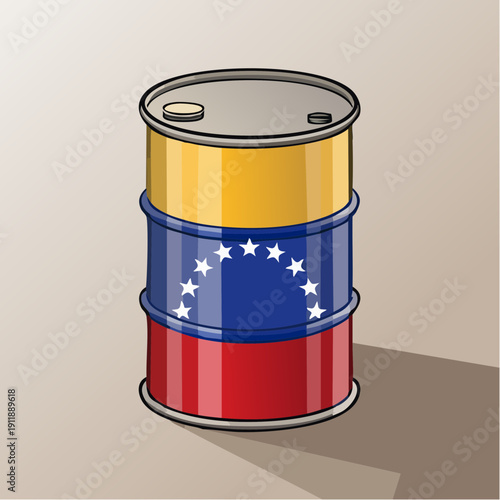 Oil Barrel with Venezuelan Flag Colors – Vector Illustration of Venezuela Energy and Petroleum Concept