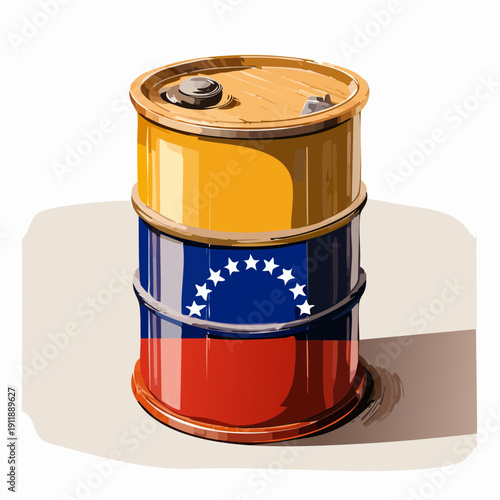 Oil Barrel with Venezuelan Flag Colors – Vector Illustration of Venezuela Energy and Petroleum Concept