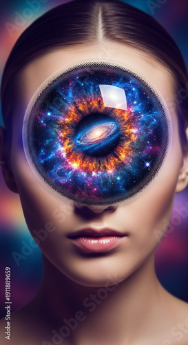 Futuristic Vision: Woman with Cosmic Galaxy Eye