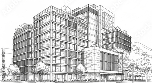sketch of a modern building