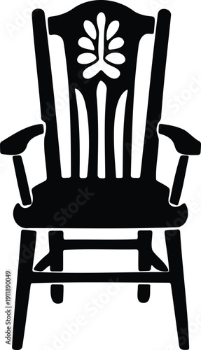 Rocking chair with floral design on backrest and armrests isolated on transparent background