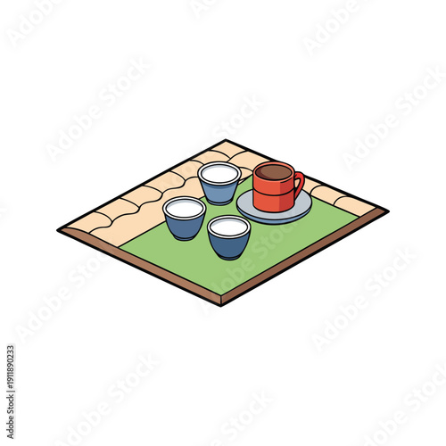 Tray with coffee and cups for National Flag Day morning