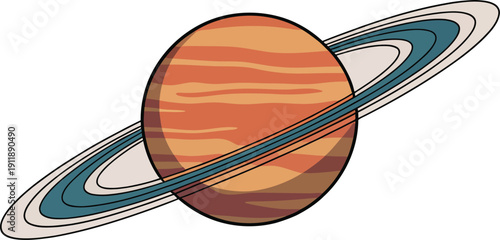 Detailed Illustration of Saturn Planet with Rings