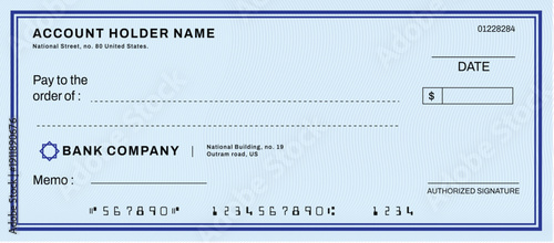 Blank cheque for managing finances, Blank Personal Cheque, Payment by cheque concept.
