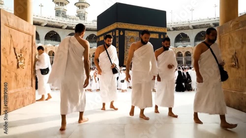 Kaaba at Masjid al-Haram in Mecca Filled with Pilgrims Performing Tawaf During Hajj Night