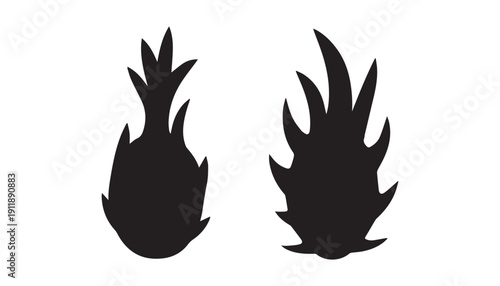 black color Dragon Fruit set of silhouette vector illustration, solid white background