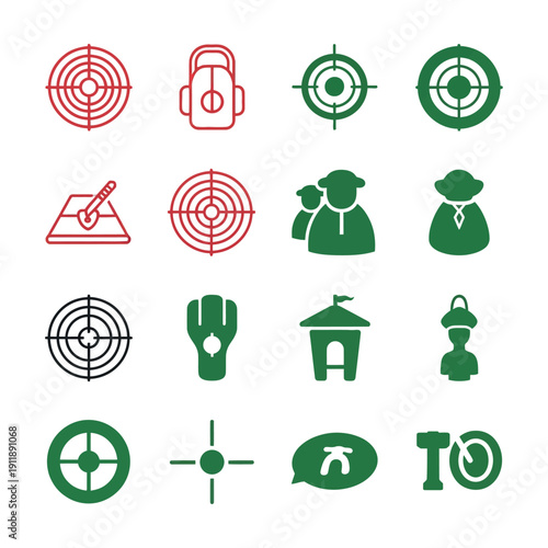 Green and red of targets people and symbols