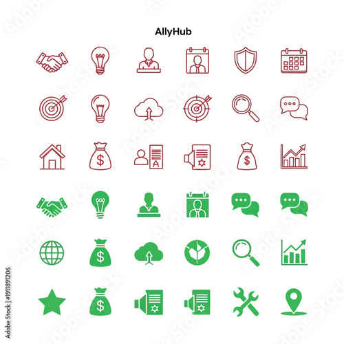 Ally Hub business set with red and green AllyHub symbols