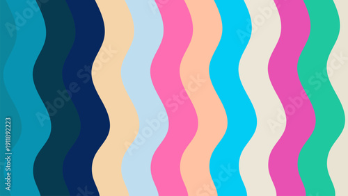 A vibrant wavy pattern of diverse colors, creating a dynamic illustration with flowing lines and abstract shapes.