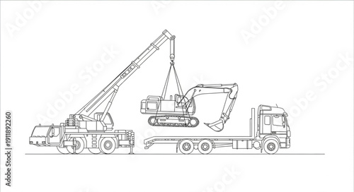 Heavy Machinery Crane Excavator Illustration.