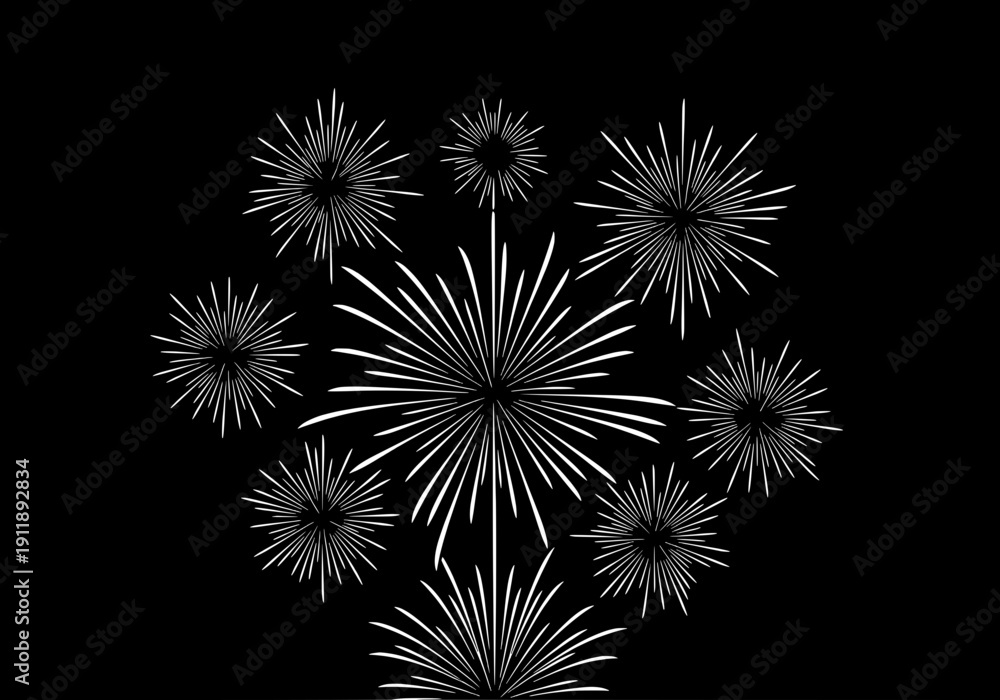 Fototapeta premium Illustration of fireworks exploding in the night sky viewed from below with dynamic movement