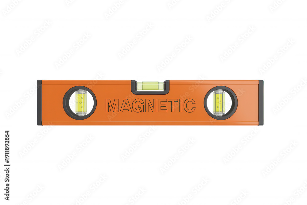 Obraz premium Orange magnetic level tool with yellow vials on black isolated on a transparent background
