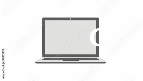 Night Mode Activation Icon on Minimalist Laptop Screen, Signaling Digital Detox or Low-Power Efficiency