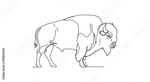 Minimalist Line Art Bison Illustration - Single Line Drawing of a Buffalo