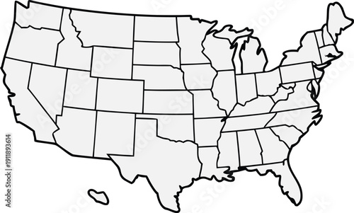 Outline map of United States showing all state borders on grey checkered background