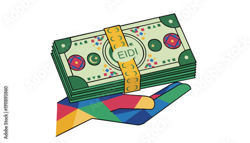 Cultural Financial Gifting: Modern Vector Illustration of Eidi Money for Global Diversity Marketing Campaigns