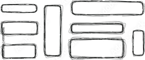 A collection of hand drawn rough rectangles and oblong shapes are scattered across a white background