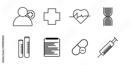 Healthcare and medical line icon set. Icon element for app, website and interface. Vector illustration. 