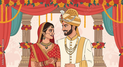 Indian wedding culture flat vector illustration