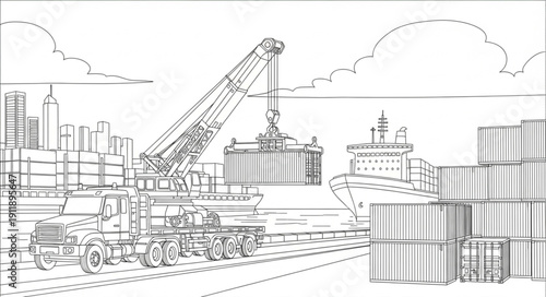 Industrial Scene with Crane and Containers.