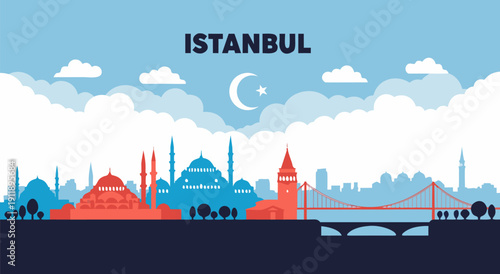 Istanbul Cityscape Vector Illustration - Iconic Landmarks and Skyline Silhouette