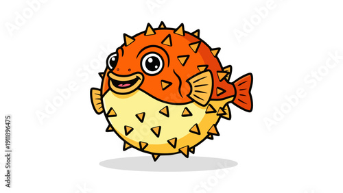 Cute Cartoon Pufferfish Character Illustration Isolated on White Background