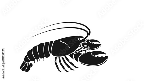 Black and White Stylized Lobster Silhouette Icon for Seafood and Culinary Design