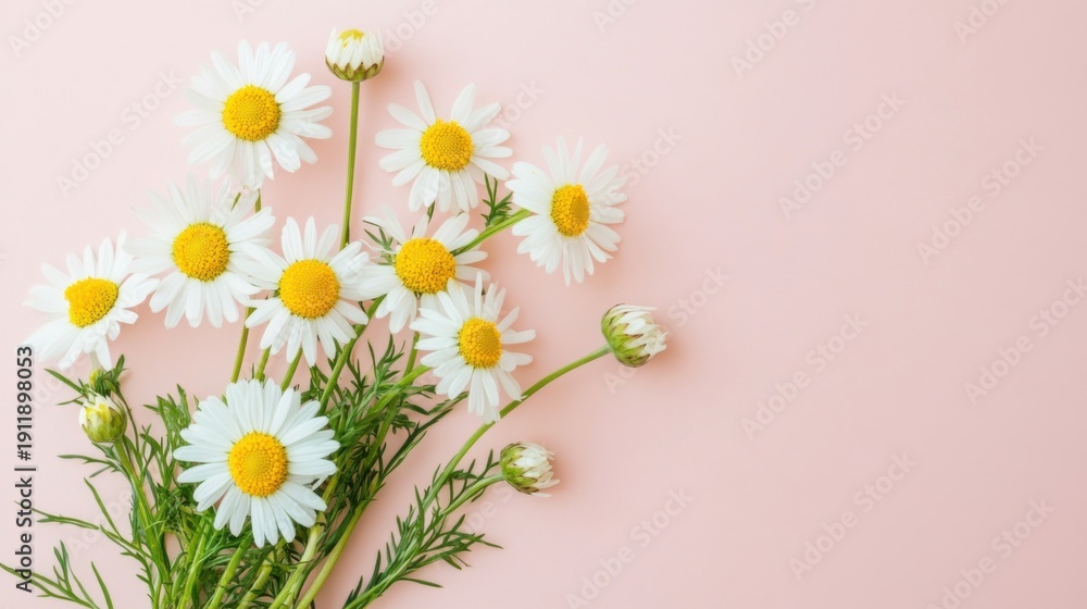 Fototapeta premium fresh daisies on pink background