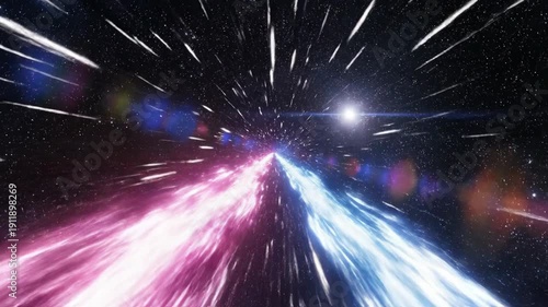 Energetic blue beam and pink ring arc in starry space