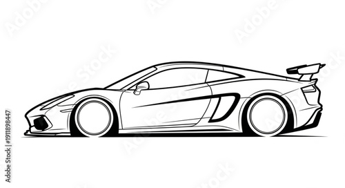 Line Art Sports Car Illustration.