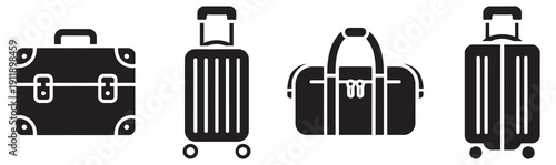 Luggage vector set, suitcase icons collection, travel bag symbols, baggage illustrations, holiday trip graphics, luggage and travel equipment icons, vacation gear symbols set