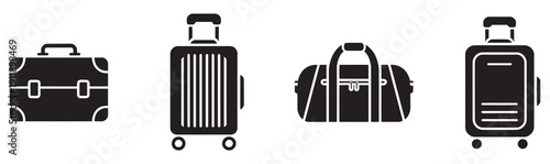Luggage vector icons, travel bag set, suitcase symbols, baggage collection, vacation trip graphics, travel gear illustrations, luggage and holiday equipment icons, travel essentials symbols