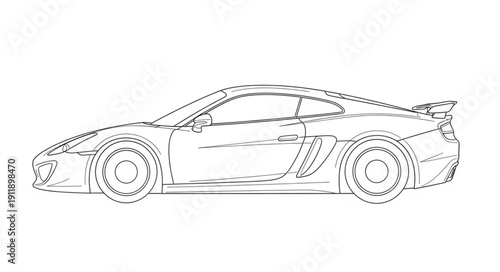 Line Drawing of Sports Car.