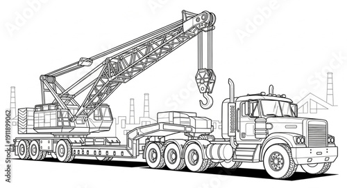 Large Mobile Crane Truck Illustration.