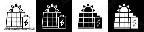 Solar Energy Icon In Flat Version On Black And White Background
