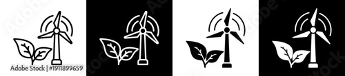 Windmill  Icon In Flat Version On Black And White Background