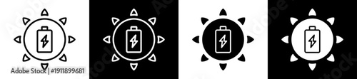 Battery Icon In Flat Version On Black And White Background
