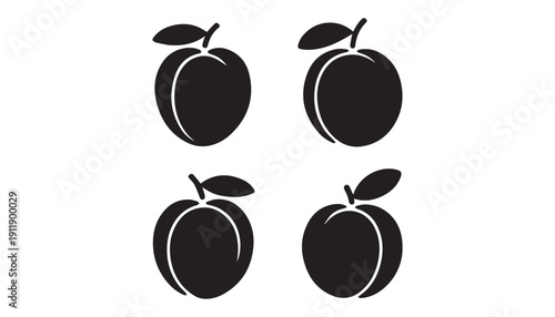 black color Apricot fruits set of silhouette vector illustration, solid white background