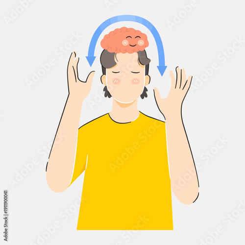 Man closing eyes in meditation. relaxing to reduce stress. Vector illustration 