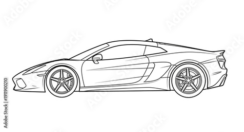 Line Drawing of Sports Car.