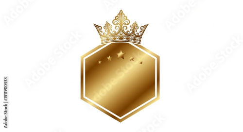 Luxury Gold Crown Hexagon Logo Emblem.