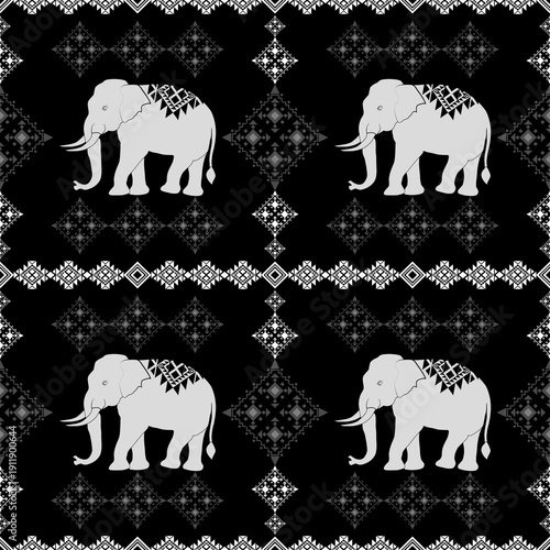 Thai elephant border, ethnic pattern, ornament, Thai traditional style, illustration design for background,carpet,wrapping, textile, silk, fabric,trousers