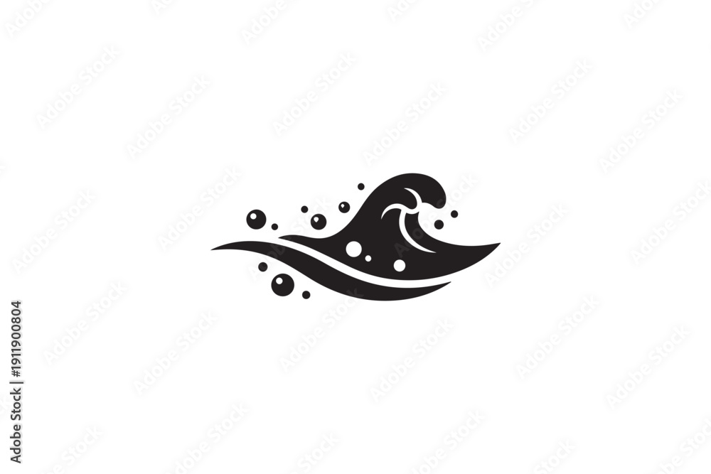 Obraz premium Abstract black wave with cresting foam and scattered bubbles, ocean symbol, represents water, sea, liquid, underwater, dynamic motion, energy, isolated