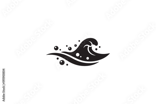 Abstract black wave with cresting foam and scattered bubbles, ocean symbol, represents water, sea, liquid, underwater, dynamic motion, energy, isolated
